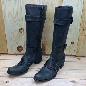 Women’s Size 9.5 G Series Black Leather Harness Buckle Moto Riding Tall Boots